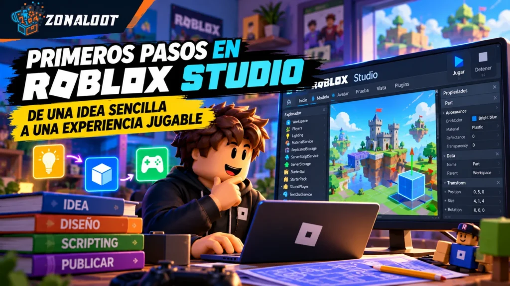 Guía de primeros pasos en Roblox Studio para crear una experiencia jugable