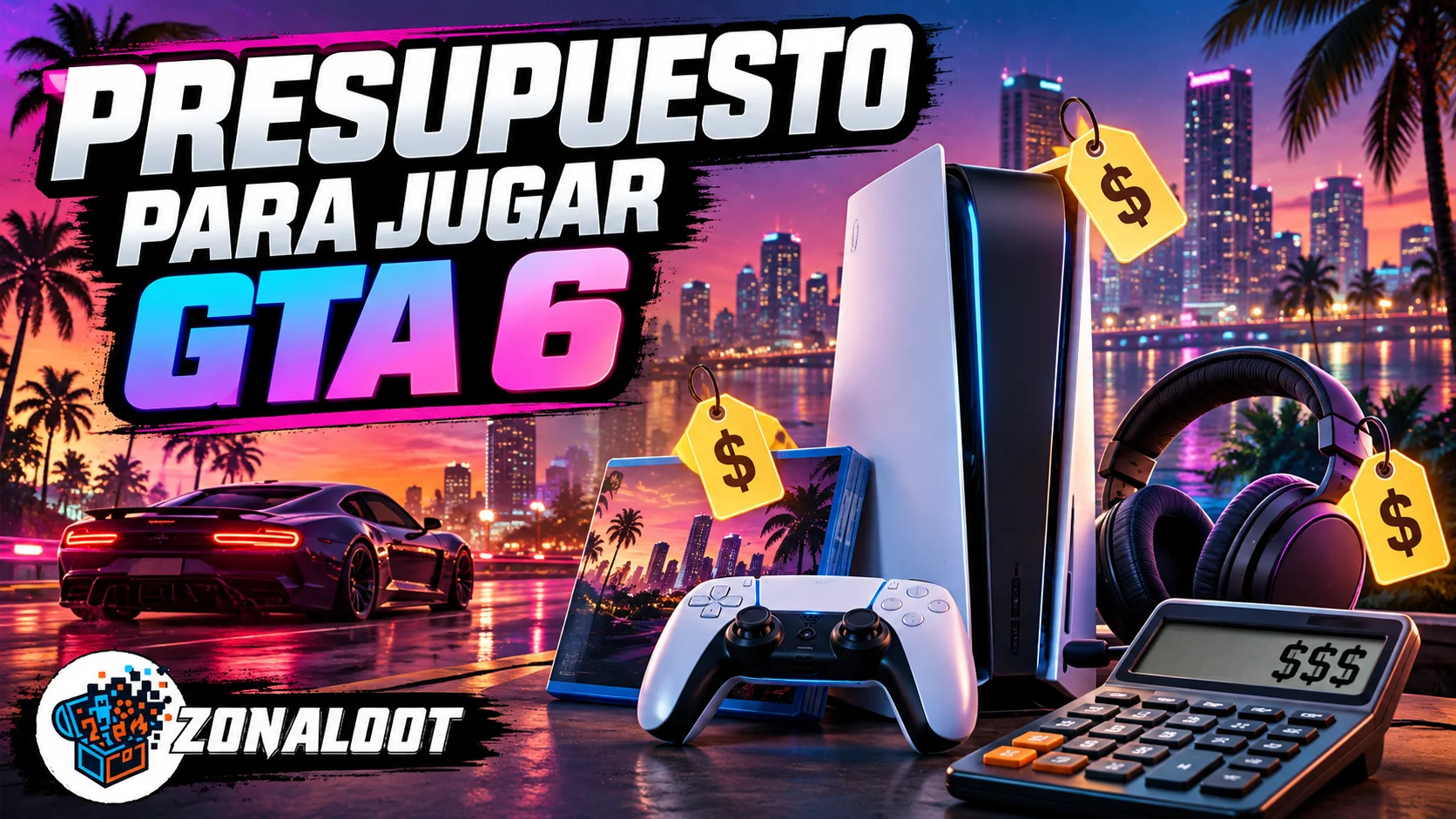 Consola, mando, auriculares y accesorios para calcular cuánto cuesta jugar GTA 6 desde cero.